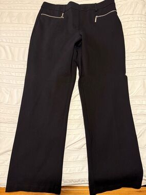 DKNY Black Wide Leg Pants with Silver Zip Details